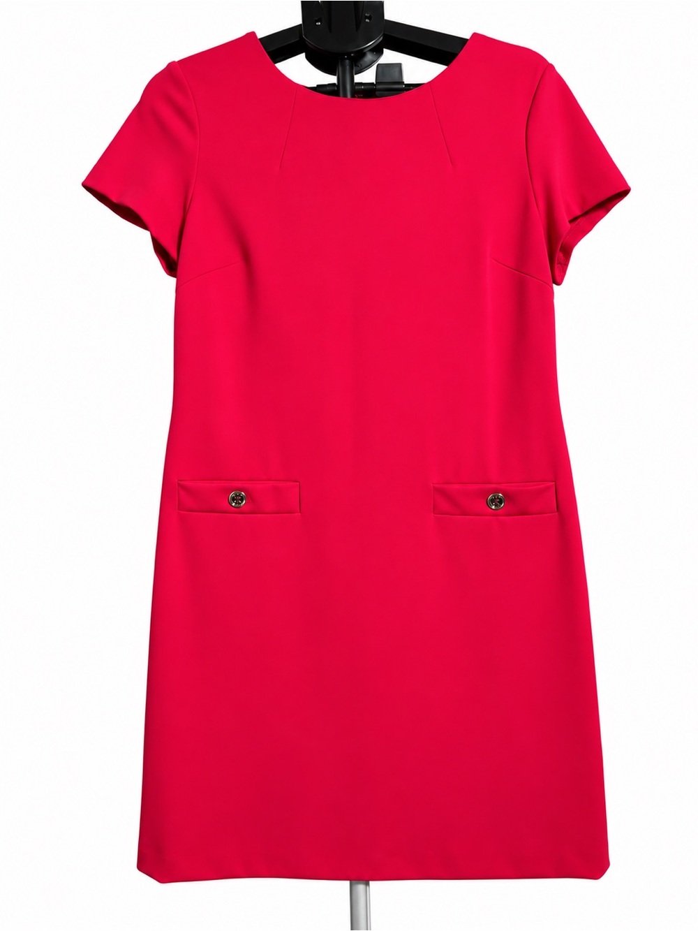 Tommy Hilfiger Size 12 Red Short Sleeve Shift Dress Gold Button Detail